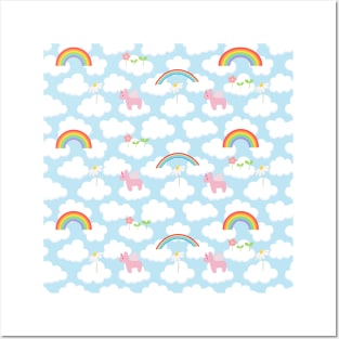 Rainbow land, unicorn, cloud Posters and Art